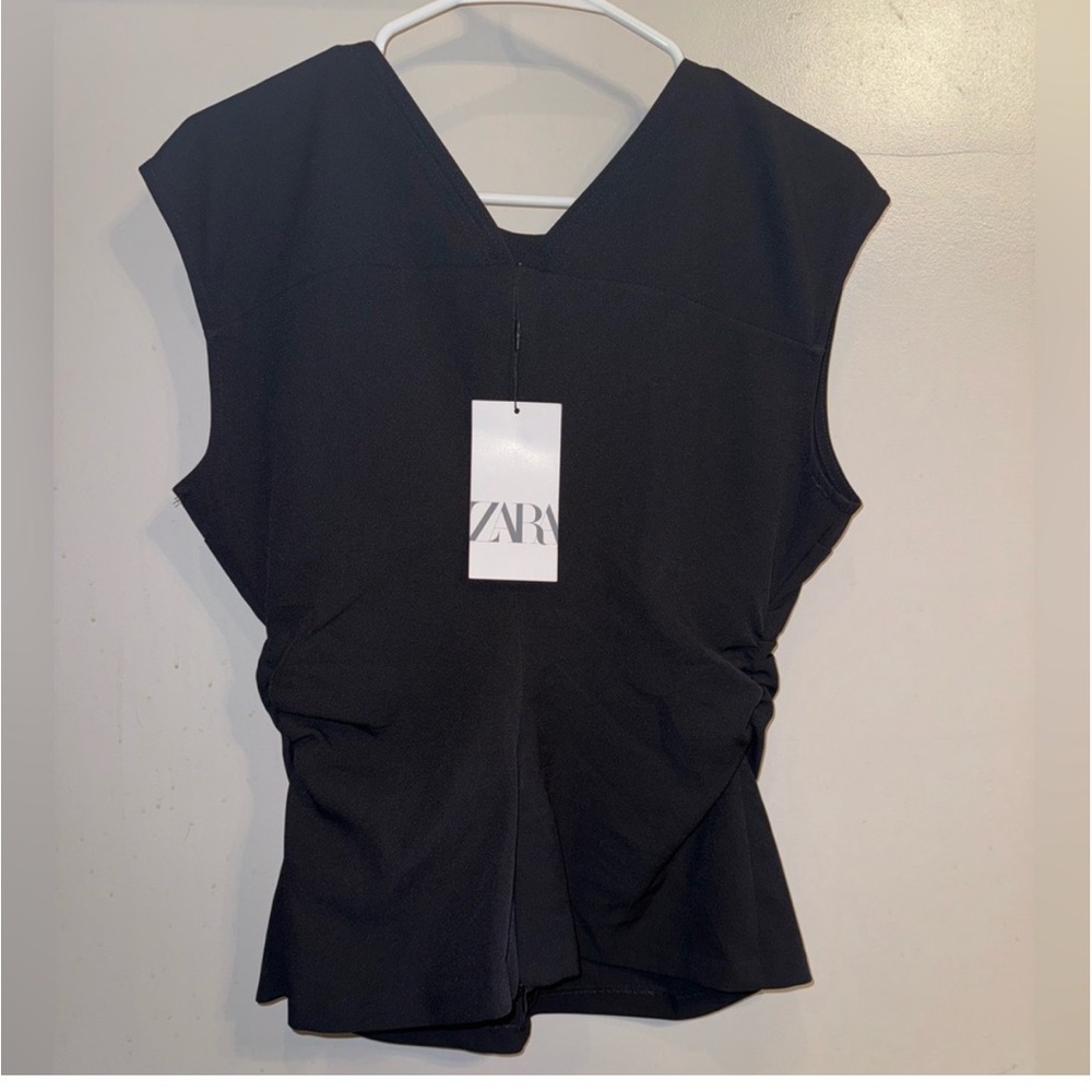 Zara NWT ruched peplum black top - Picture 4 of 4